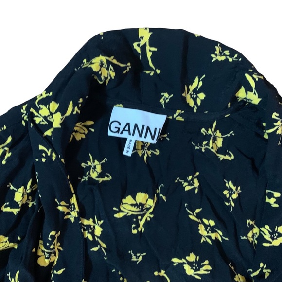 Ganni Floral Black and Yellow Wrap Top | Sz 32/S - Picture 4 of 4
